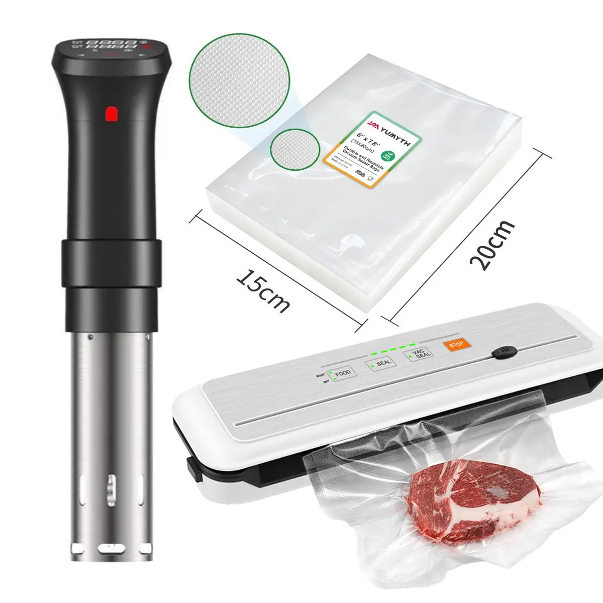 Набір Sous-vide із вакууматором, апаратом су-від і 100 пакетів для вакуумного пакування, фото 1