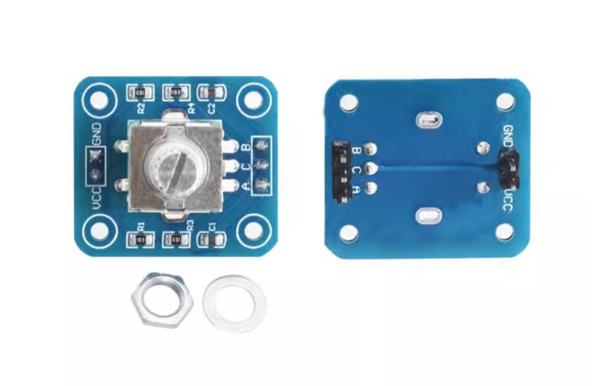 Модуль обертового енкодера 360° — цифровий поворотний датчик з кнопкою та імпульсним виходом, припаяні контакти