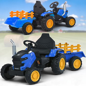 Дитячий трактор із причепом, фарами, підсвіткою й музикою Bambi M 6261EBLR-4 Синій