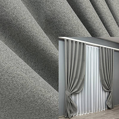 Комплект штор (2шт. 1,5х2,7м.) льон блекаут 100%. Колір сірий. Код 1821ш 33-0822