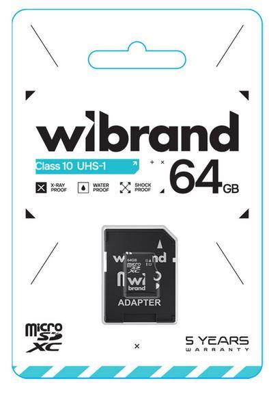 Карта пам'яті Wibrand microSDXC UHS-1 64Gb class 10 Adapter SD, фото 1