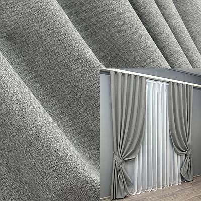 Комплект штор (2шт. 1,5х2,7м.) льон блекаут 100%. Колір сірий. Код 1822ш 33-0821