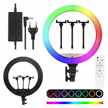 Кільцева лампа 45 см RGB, MJ45 / Світлодіодна студійна LED лампа для зйомок / Лампа кільцева