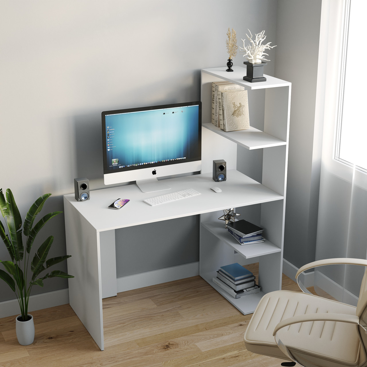 Стіл письмовий з відкритими поличками 120 см Столи для роботи вдома Стіл для занять ламінованого ДСП, фото 1