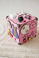 Бізікуб рожевий 23x23x23 Розвивальний куб для дітей бізіборд Іграшки від 6 місяців для розвитку дрібної моторики