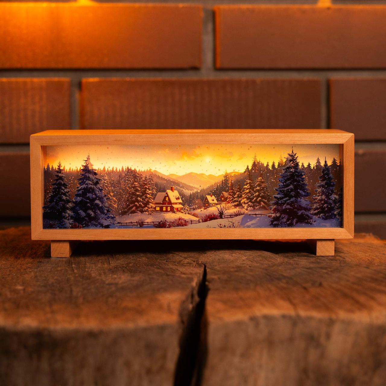 Нічник-панорама "Зимові Карпати", лаковане дерево (LED, Акумулятор, USB Type-C), фото 1
