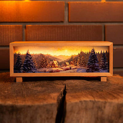 Нічник-панорама "Зимові Карпати", лаковане дерево (LED, Акумулятор, USB Type-C)