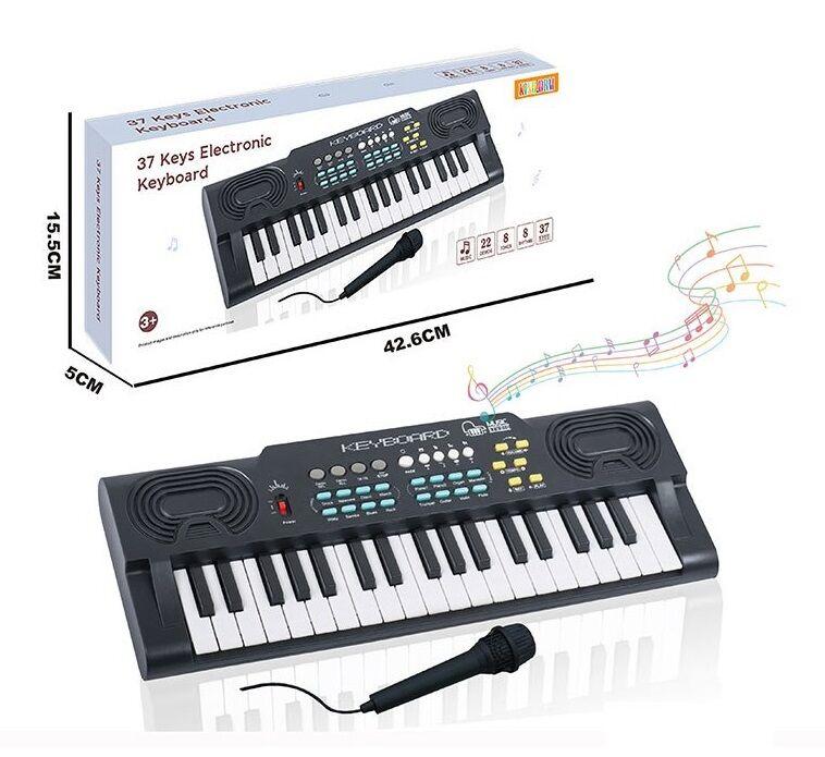 Синтезатор на 37 клавіш, мікрофон, працює від мережі або батарейок, звуки тварин та музичних інструментів, функція запису, фото 1