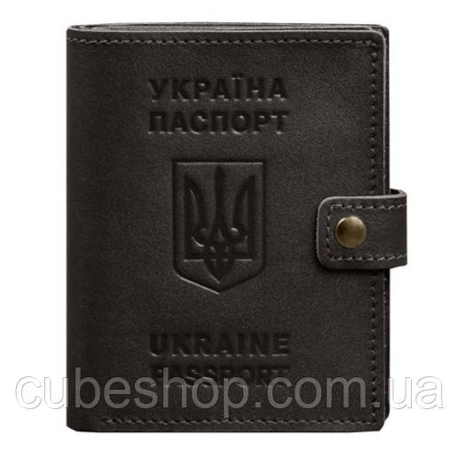 Шкіряна обкладинка-портмоне для паспорта з гербом України 25.1 (темно-коричнева)