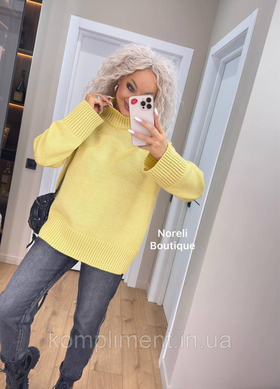 Женский мягкий вязаный теплый свитер под горло "Стойка", жовтий, фото 1