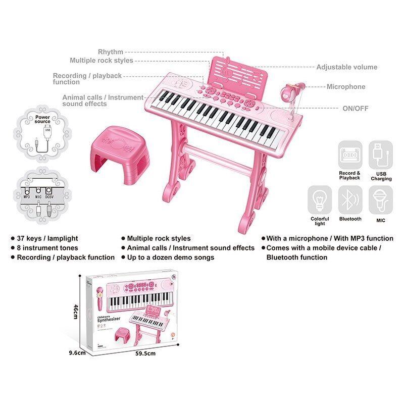 Синтезатор на 37 клавіш, вбудований акумулятор, Bluetooth, звуки тварин та музичних інструментів, мелодії, 3 AUX-роз'єми, USB-AUX, фото 1