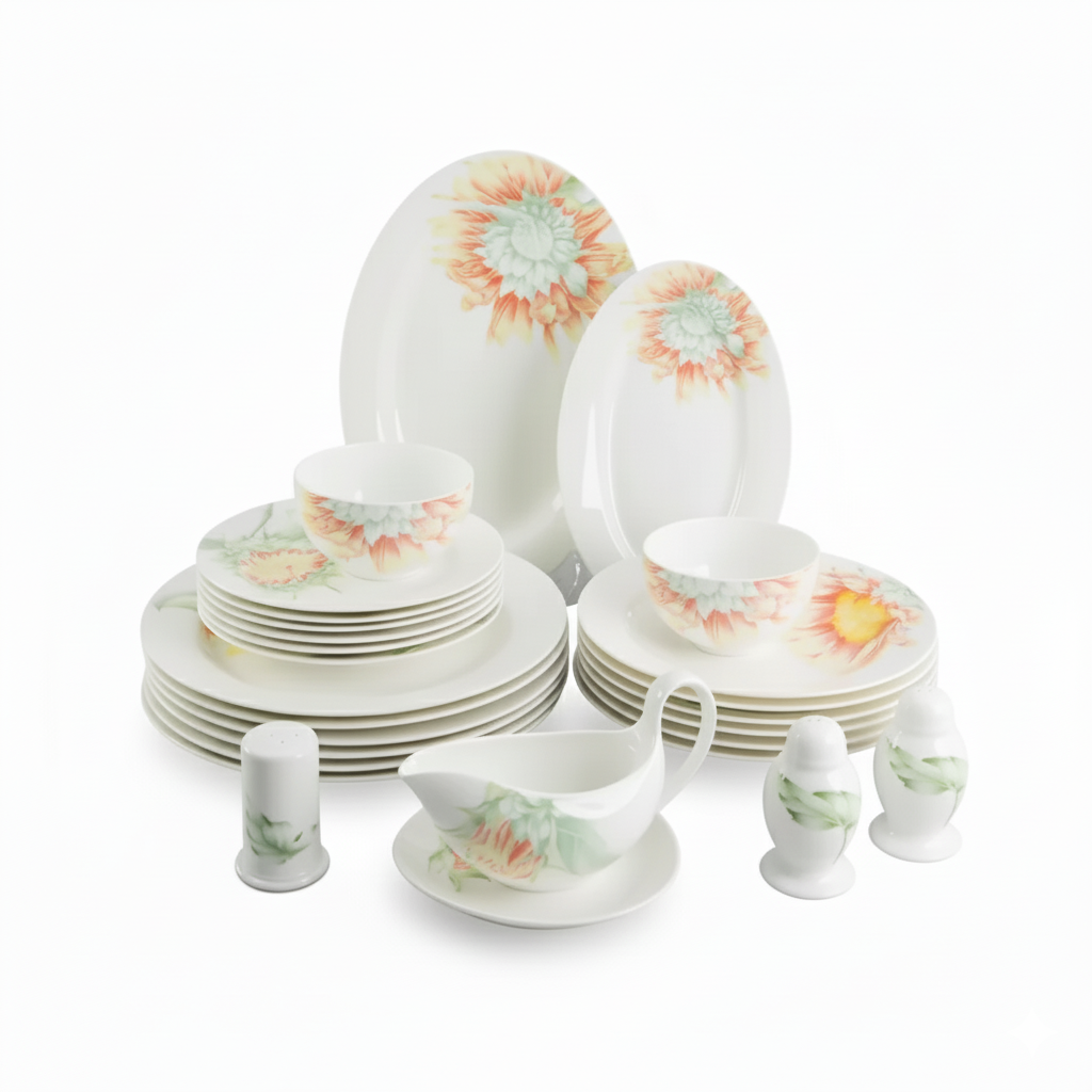Столовий сервіз порцеляновий на 6 персон Sakura Sunflower, 27 предметів, фото 1