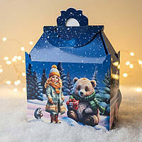 Новорічна упаковка для цукерок і подарунків із картону №206 "Новий рік у лісі" 1000 г картонна коробка для солодощів