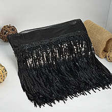 Бахрома танцювальна з паєткою 20см, чорна