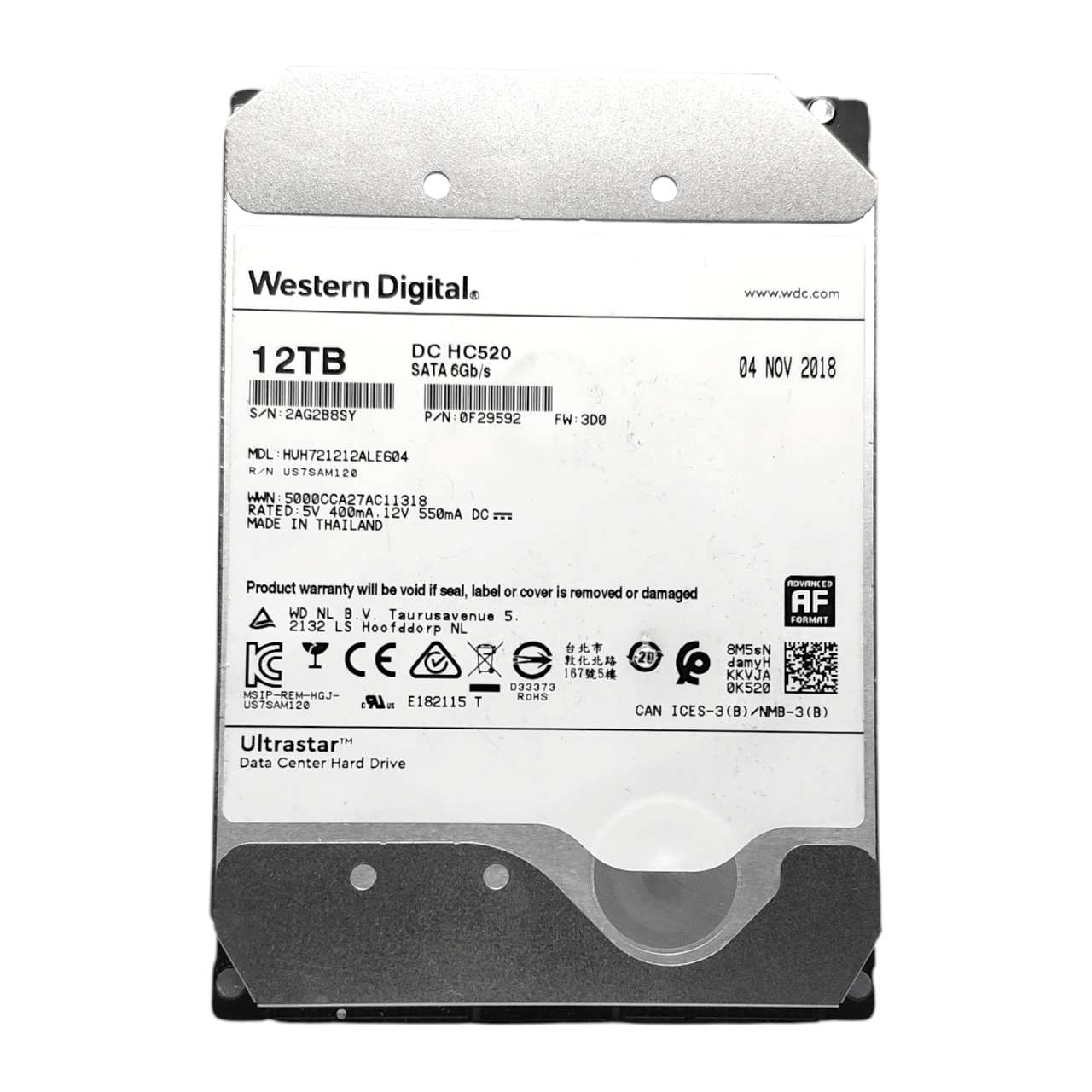 Жорсткий диск HDD 12TB 7200rpm 256MB SATA III 3.5 WD Ultrastar DC HC520 He12 HUH721212ALE604 2B8SY, фото 1
