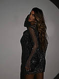 Жіноча чорна блискуча сукня міні, фото 4