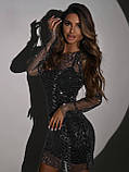 Жіноча чорна блискуча сукня міні, фото 5