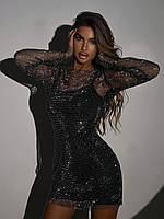 Жіноча чорна блискуча сукня міні