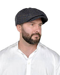 Чоловіча кепка восьмиклинка Gatsby сірого кольору в клітинку з вовни, стильна тепла кепка з регулятором розміру