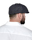 Чоловіча кепка восьмиклинка Gatsby сірого кольору в клітинку з вовни, стильна тепла кепка з регулятором розміру, фото 2