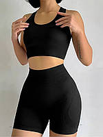 Комплект для фитнеса топ борцовка и шорты пуш-ап 19101 S черный florentia