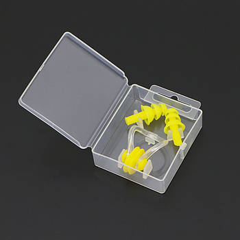 Набір для плавання беруші та затискач для носа силікон (у кейсі) Жовтий