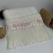 Бахрома танцювальна з паєткою 20см, білий перламутр