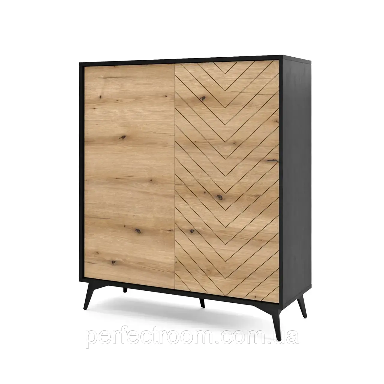 Шафа-комод дводверна на ніжках у вітальню низька Diamond KD104 Meble Piaski Дуб Евок/Чорний Meble Piaski, фото 1