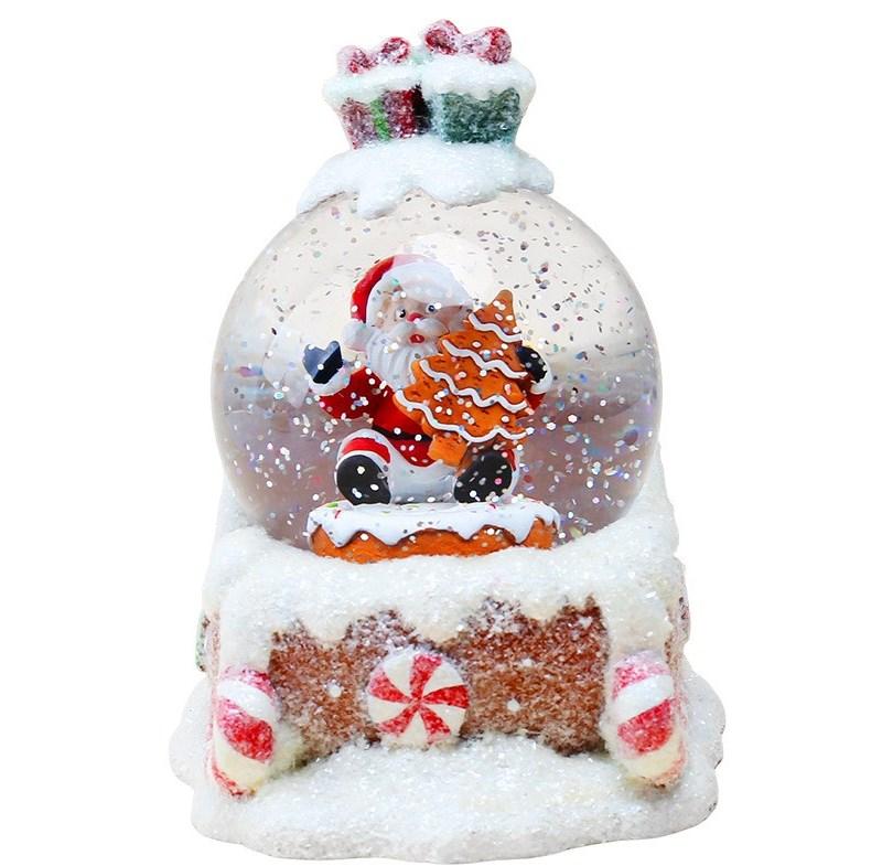 Новорічний сніжний світильник-декор "Куля на санях" 13×15×17см LED, Батарейки: AA*3