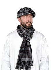 Чоловічий теплий вовняний шарф у сіру клітинку, довгий, з бахромою, осінь-зима