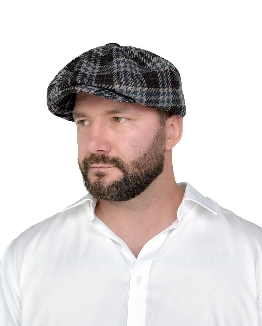 Чоловіча кепка восьмиклинка Гетсбі сіра у клітинку — вовняна кепка хуліганка з підкладкою та регулюванням розміру, фото 1