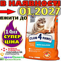 Сухой корм для котов Club 4 Paws Premium ( Клуб 4 лапы ) для кошек с лососем 14 кг