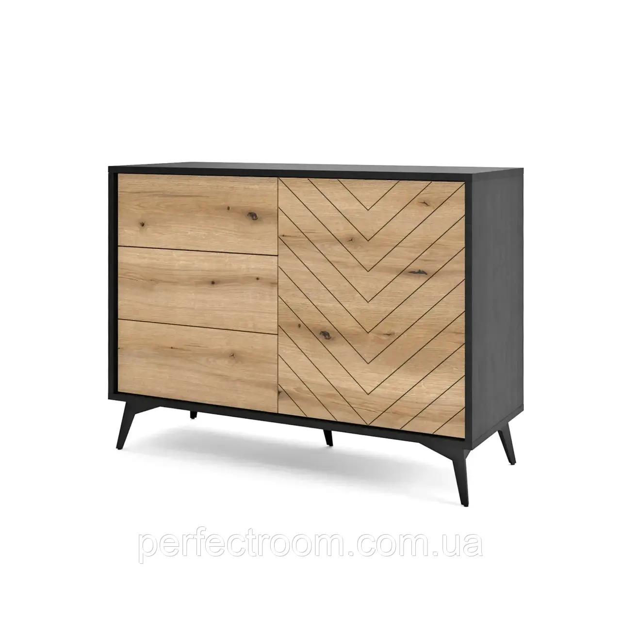 Комод одноверний з ящиками на ніжках у вітальню Diamond KSZ104 Meble Piaski Дуб Евок/Чорний Meble Piaski