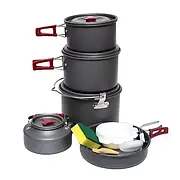 Туризм і кемпінг Туристичний набір посуду складаний AL-601 алюмінієвий 14 предметів на 6 персон Польща