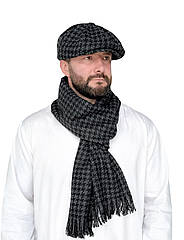 Чоловічий теплий вовняний шарф «Гусяча лапка» сірий з чорним, довгий, вовна, стильний, з бахромою, осінь-зима.