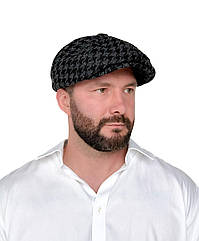 Чоловіча кепка восьмиклинка Гетсбі у чорну з сірою клітинку — вовняна кепка гаврош з регулюванням розміру