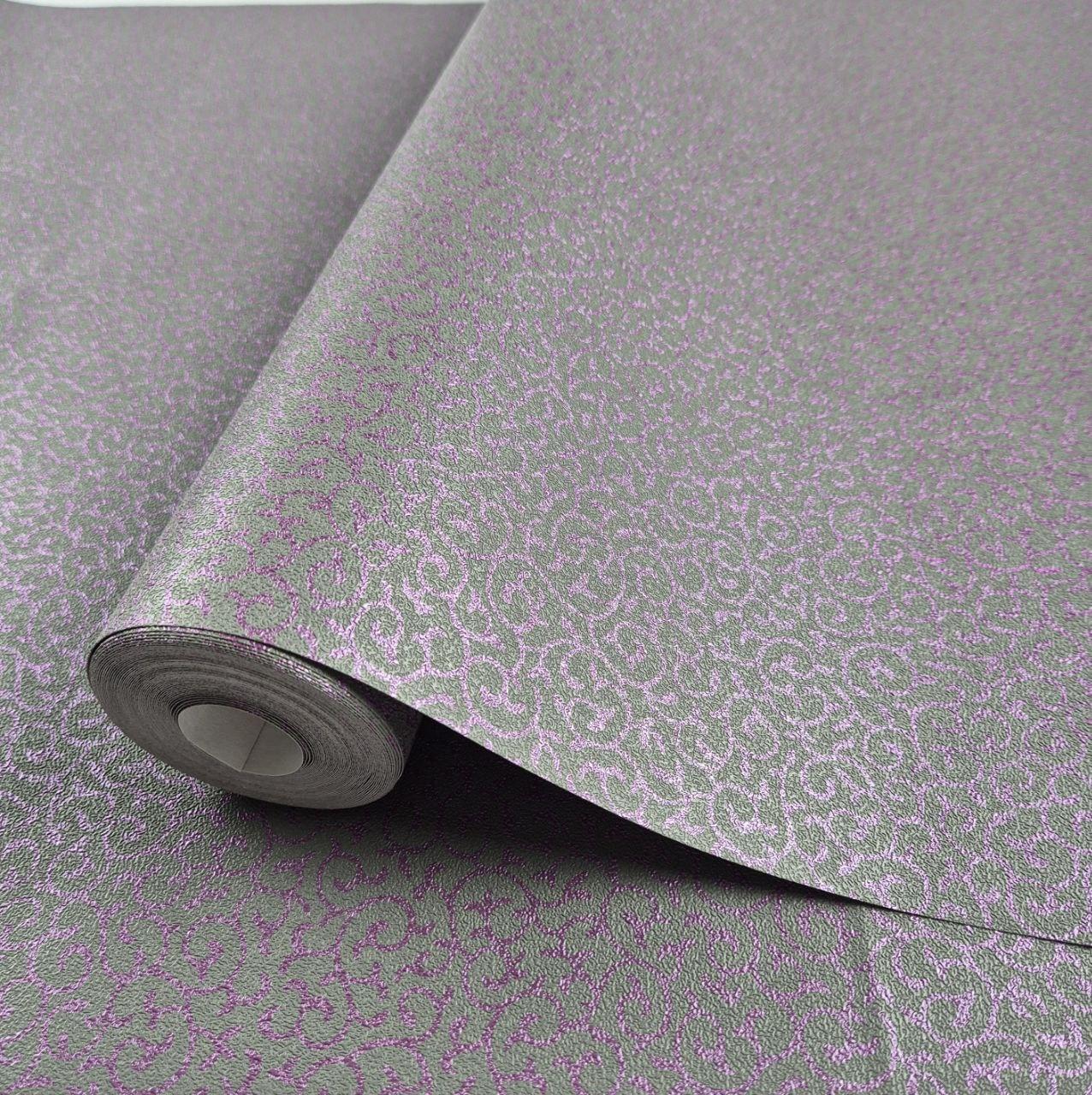 Шпалери вінілові на флізеліні 0.53 × 10.05 м Marburg 55439, сірі з фіолетовим — для спальні, вітальні, коридору, фото 1