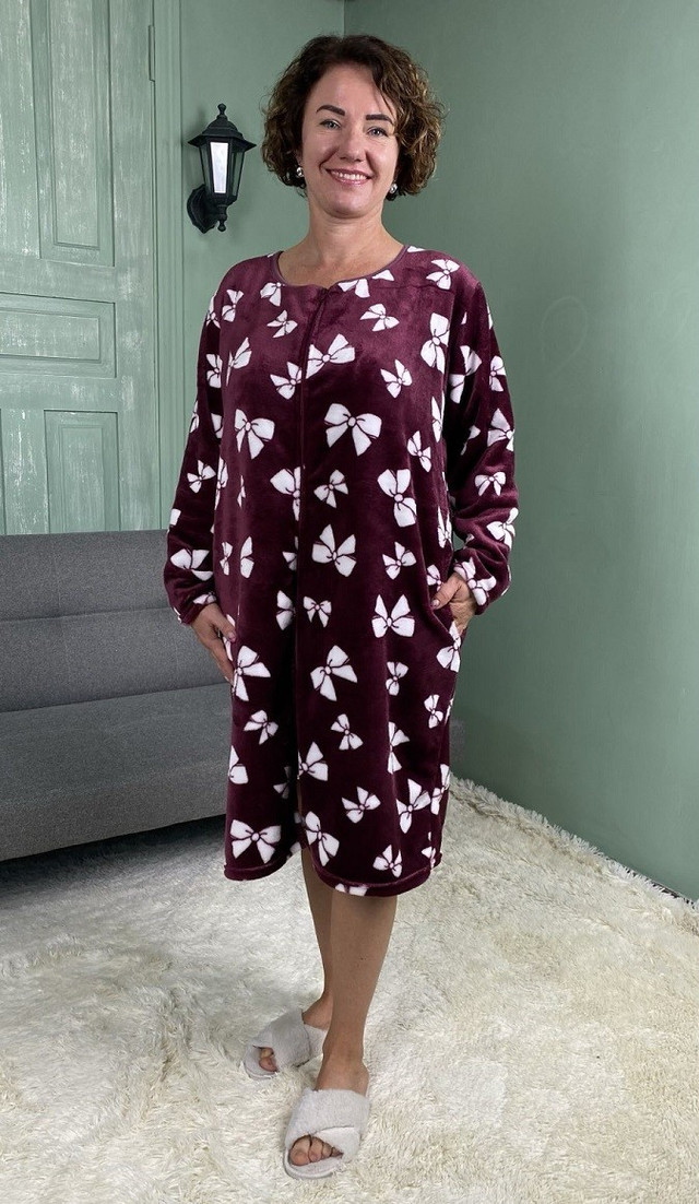 Халат махровый женский на молнии бантик бордовый р.52-62