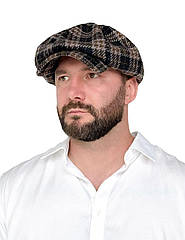 Чоловіча кепка восьмиклинка (гаврош, хуліганка, Gatsby cap) вовняна, об'ємна, коричнева картата, з регулятором розміруу