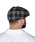 Чоловіча кепка восьмиклинка (гаврош, хуліганка, Gatsby cap) вовняна, об'ємна, коричнева картата, з регулятором розміруу, фото 2