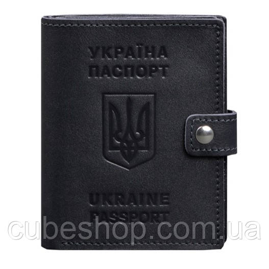 Шкіряна обкладинка-портмоне для паспорта з гербом України 25.1 (темно-синя)