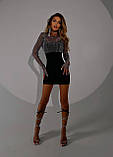Жіноча вечірня чорна сукня міні з блискучим топом, фото 2