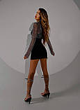 Жіноча вечірня чорна сукня міні з блискучим топом, фото 10