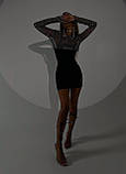 Жіноча вечірня чорна сукня міні з блискучим топом, фото 7
