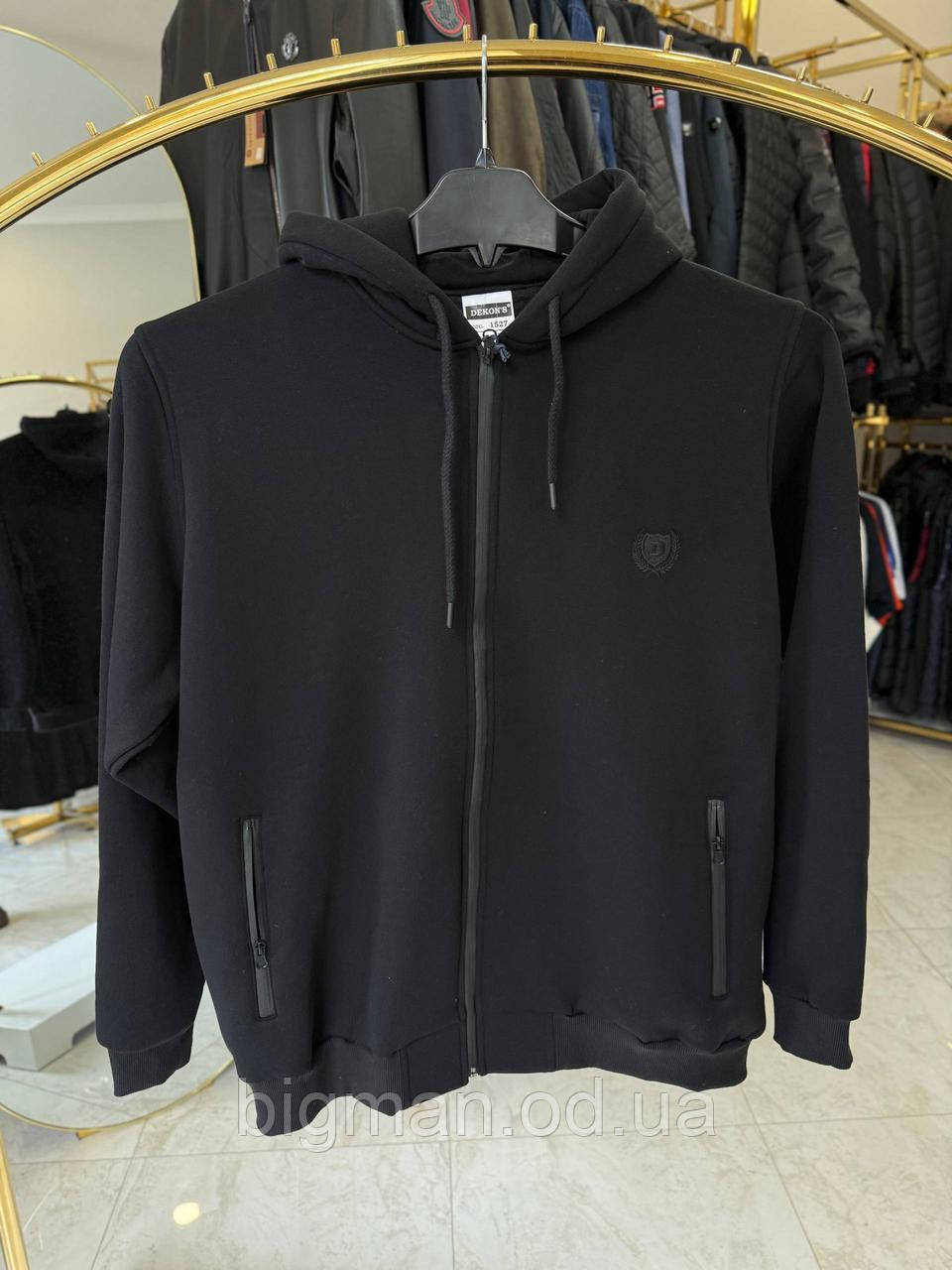 Чоловіча кофта на флісі з капюшоном Dekons 1527 (батал) 2-10XL чорна