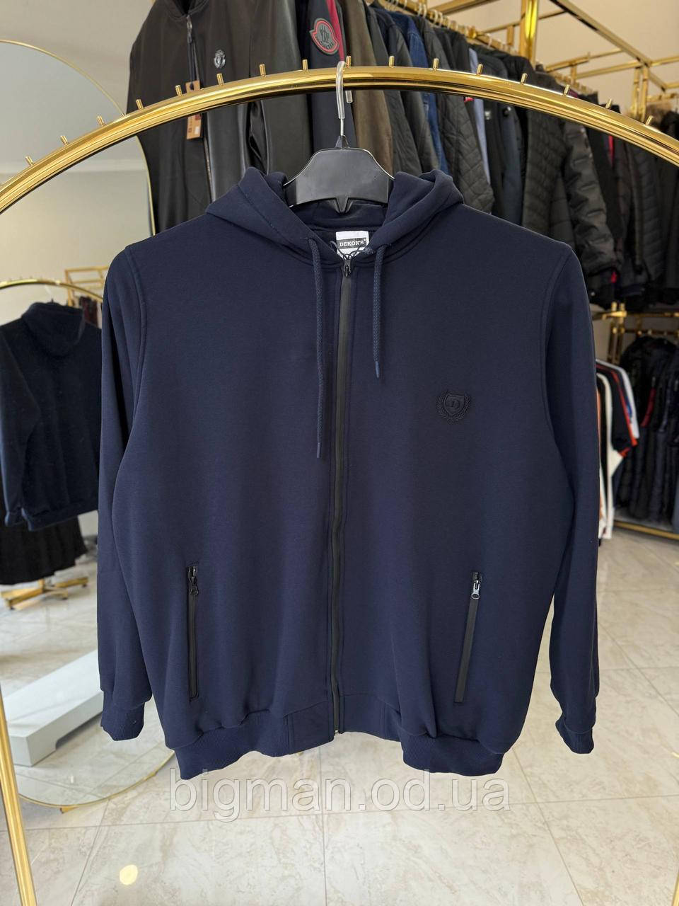 Чоловіча кофта на флісі з капюшоном Dekons 1527 (батал) 2-10XL темно-синя