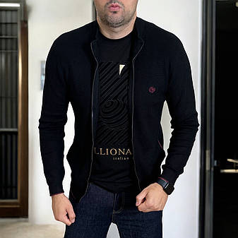 Чоловічий кардиган Loro Piana класичний на блискавці, кофта чоловіча брендова на змійці чорна люкс якість, фото 2