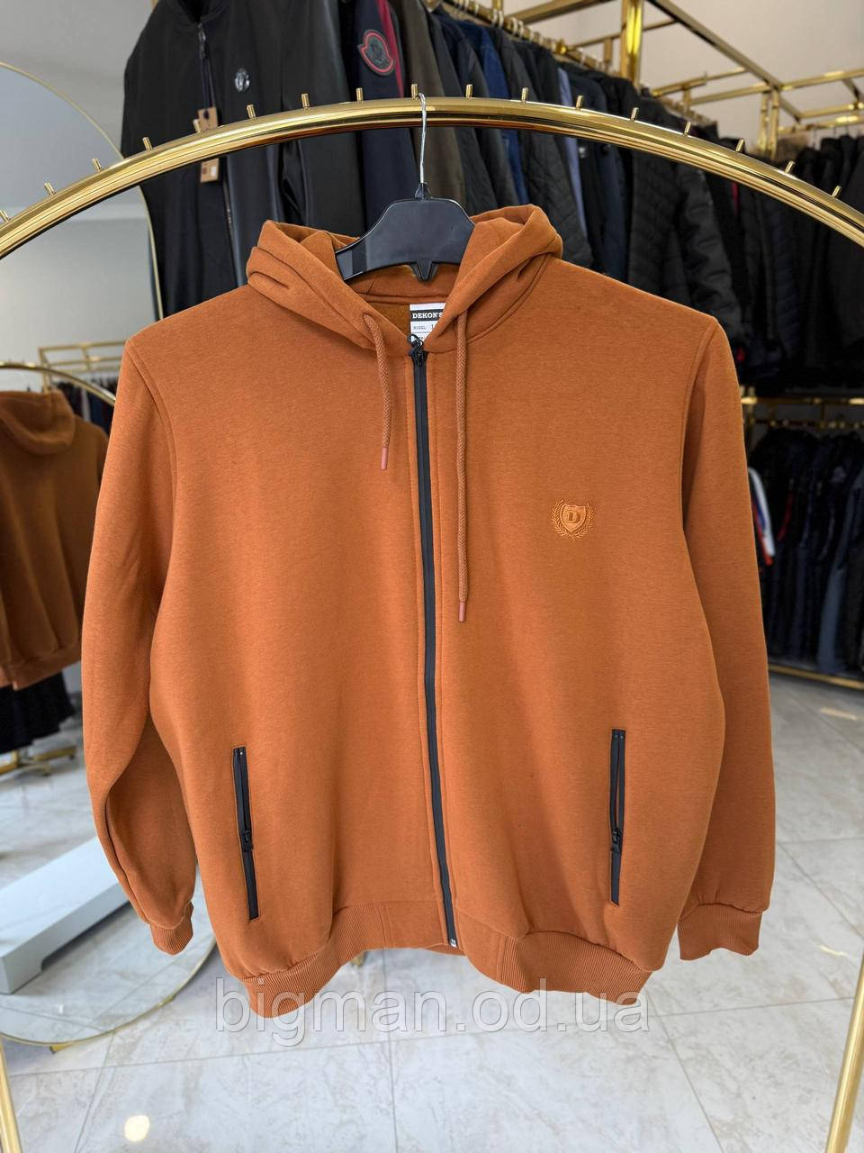 Чоловіча кофта на флісі з капюшоном Dekons 1527 (батал) 2-6XL гірчична