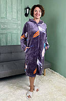 Халат махровий жіночий на блискавці з капішоном фіолетовий р.46-60