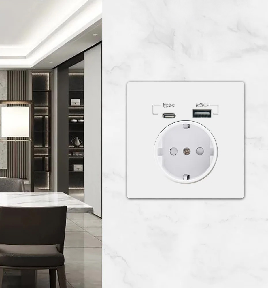 Розетка настінна з USB та Type-C портом WallPad WP-1 із зарядкою для телефону біла, Gp, фото 1